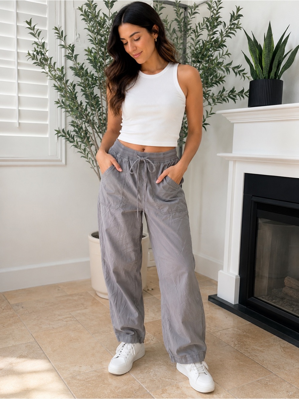 Garage Women's Gray Drawstring Cargo Joggers
